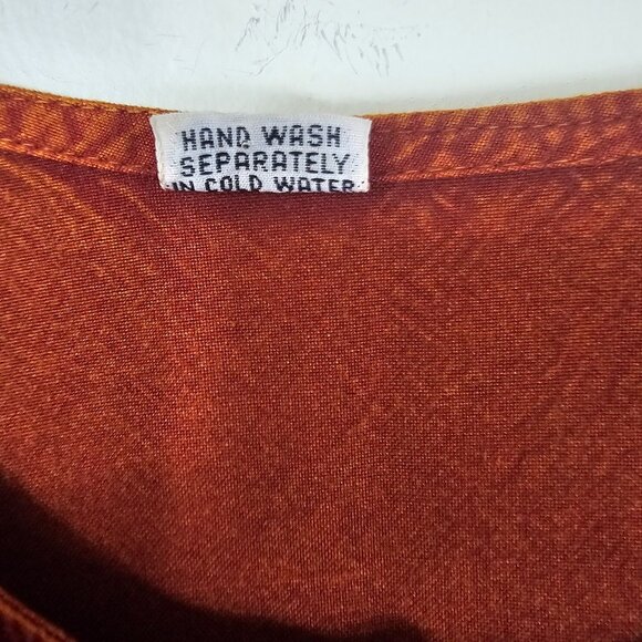 Bohemian Embroidered Maxi Dress OS Rust Button Front Tie Back Flowy Viscose - Picture 10 of 10